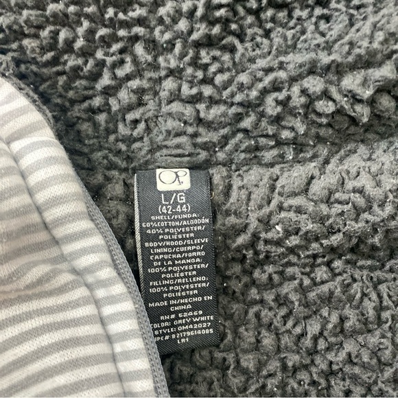 OP OCEAN PACIFIC MENS JACKET L GRAY STRIPE SHERPA FLEECE HOODIE ZIP SWEATSHIRT - Picture 10 of 10